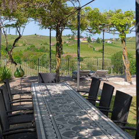 Savour long lunches under the wisteria-draped pergola