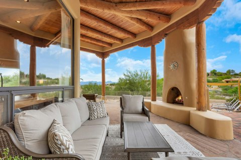 Settle down by the fire pit as the sun begins to set