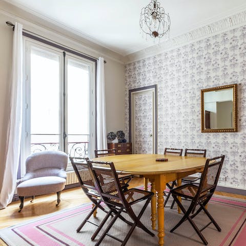 Stack the vintage dining table with pain au chocolat for breakfast
