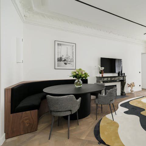 Sit down to a home-cooked meal at the booth-style dining area