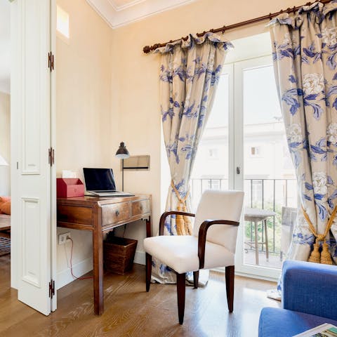 Catch up on emails or start working on your novel at the writing desk