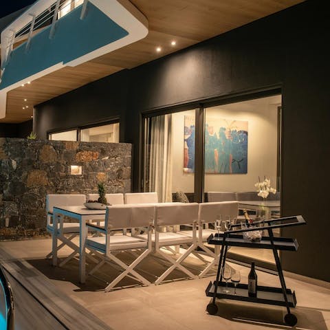 Enjoy late night meze alfresco with drinks on the terrace