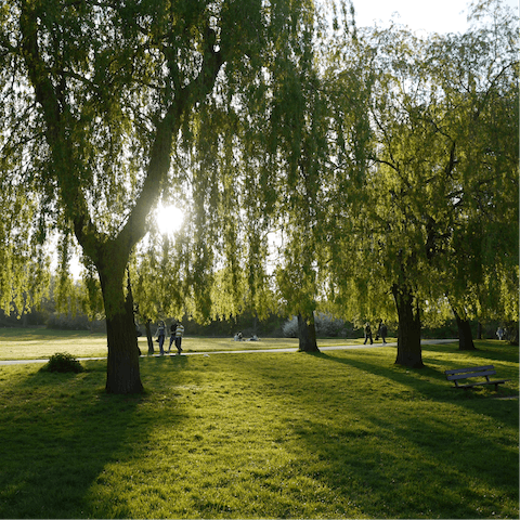 Enjoy a gentle stroll around Hampstead Heath, a twenty-minute bus ride away