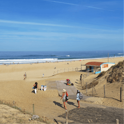 Walk down to the golden sands of Plage des Bourdaines, ten minutes away on foot