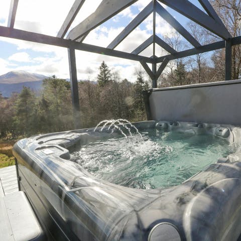 Soak in the hot tub and enjoy the fresh Highland air