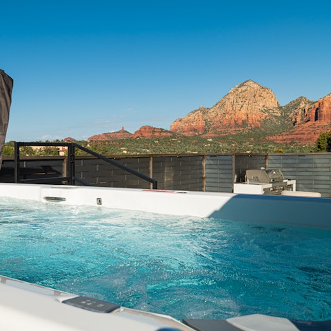 Enjoy sunset drinks in the hot tub