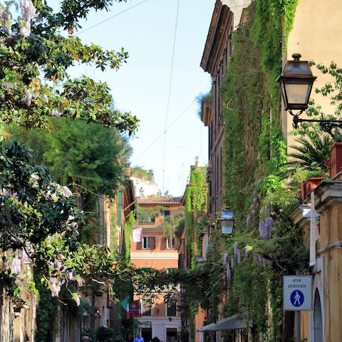 Stay in a lovely apartment, right on a picturesque cobbled street