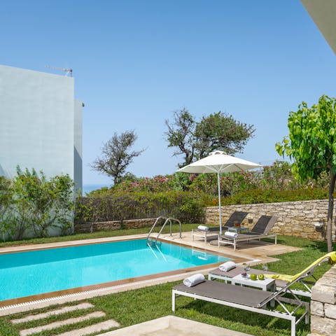 While away sunny afternoons taking refreshing dips in the private pool