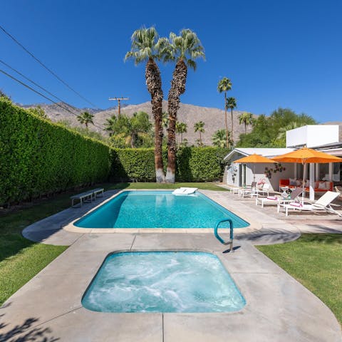 Take a dip in the saltwater pool or private hot tub