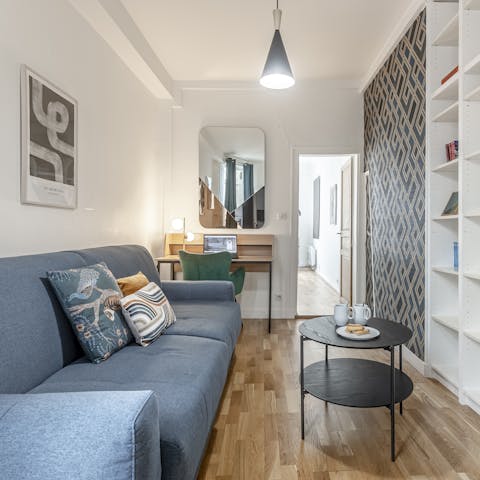 Work remotely from the desk in the secondary living room