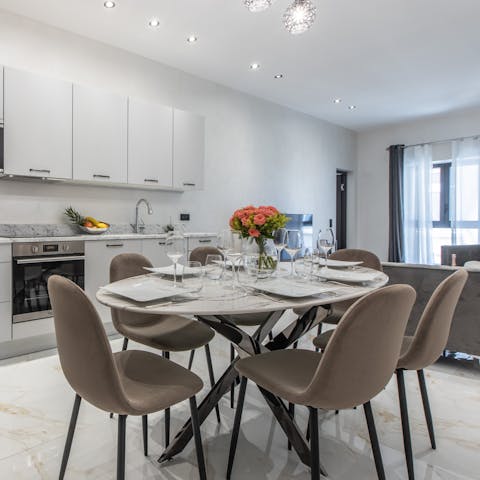 Tuck into some French cheese and wine at the dining area