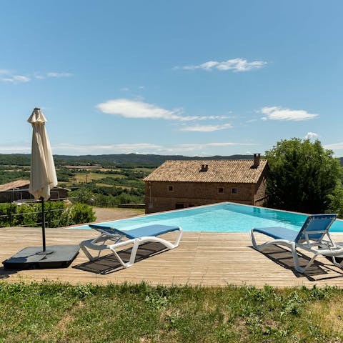 Cool off in the sleek, triangular swimming pool