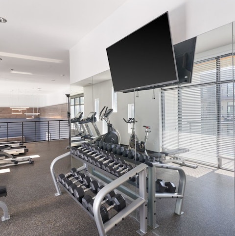 Work up a sweat in the communal fitness centre