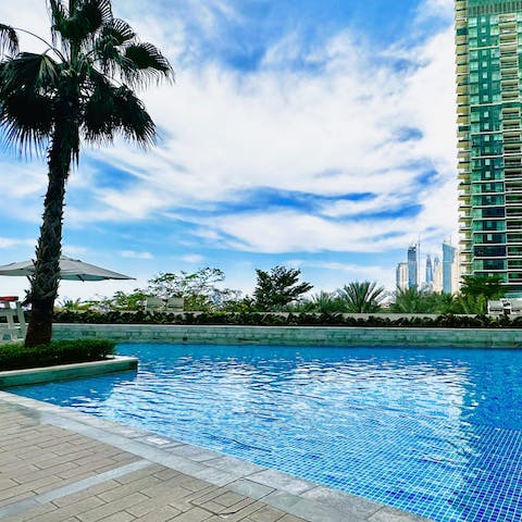 Enjoy a morning swim in the communal pool