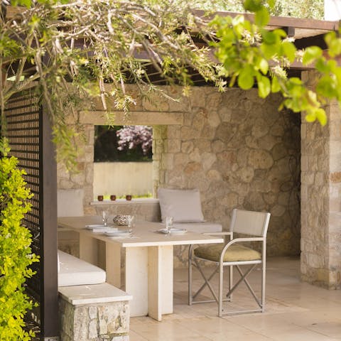 Look forward to devouring Greek food on the covered terrace