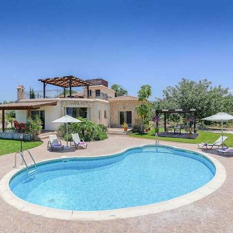 Swim in the private pool to cool off in the Cypriot heat