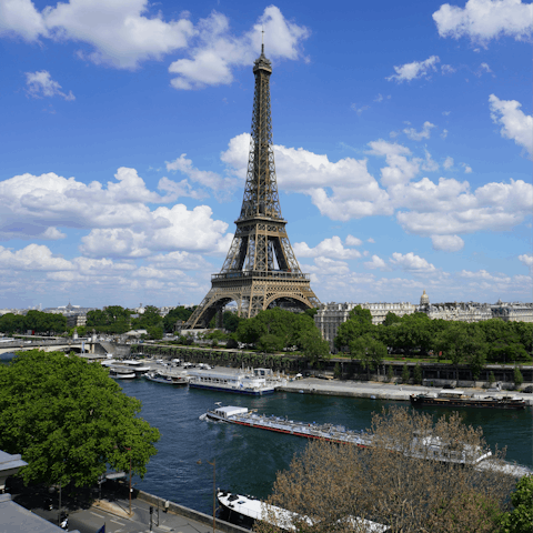 Take in the Eiffel Tower up close after a brisk ten minute walk