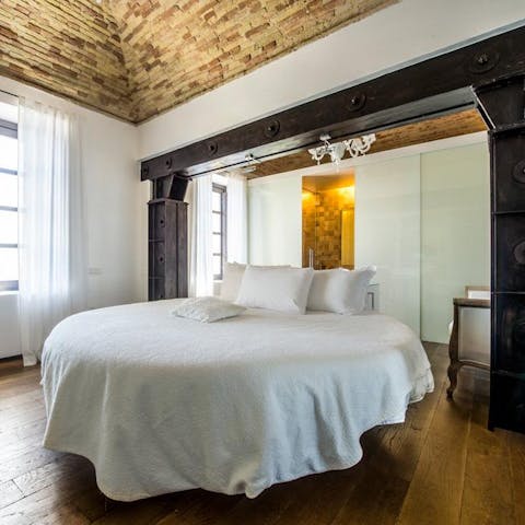 Admire the unique features like this round bed