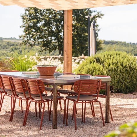 Light the barbecue and serve the drinks on the terrace