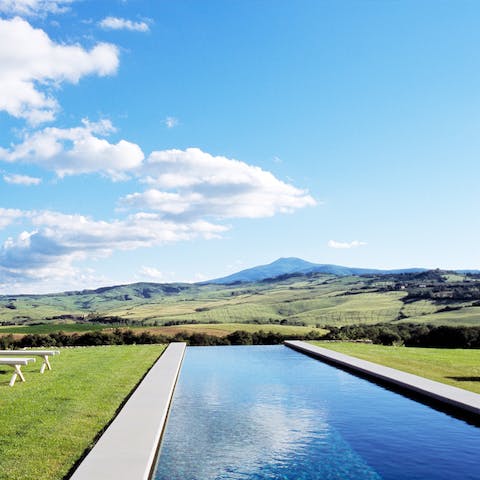 Have a dip in the swimming pool with its view of the rolling Tuscan hills