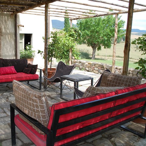 Cook a barbecue on the stone patio