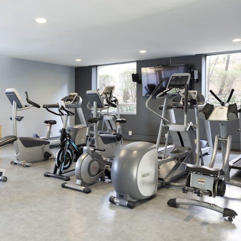 Bank a workout in the impressive shared fitness centre