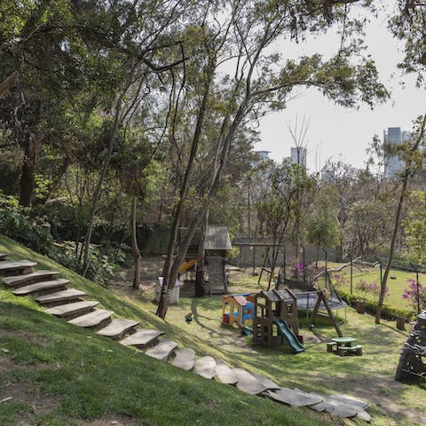 Let kids run off some energy in the woodland play areas