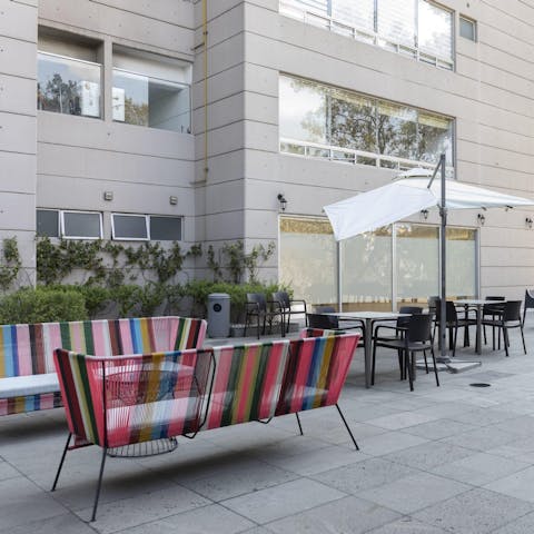 Grab some fresh air in one of many outdoor shared seating areas