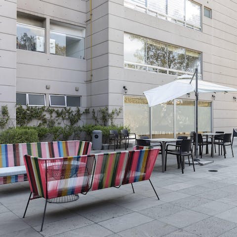 Grab some fresh air in one of many outdoor shared seating areas