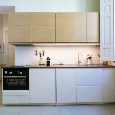 Prepare meals or snacks in the convenient kitchen