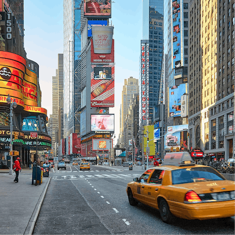 Soak up the atmosphere in nearby Times Square