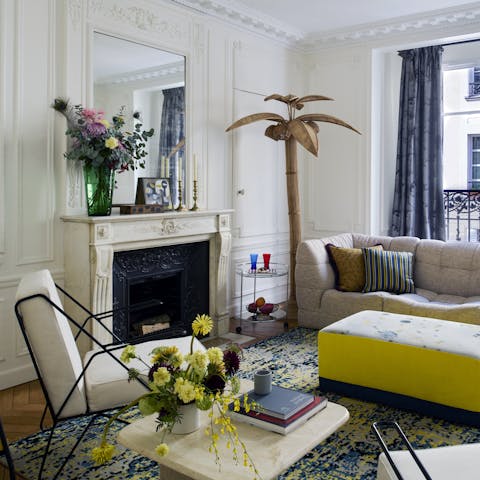 Kick back on in the characterful lounge after sightseeing around Paris
