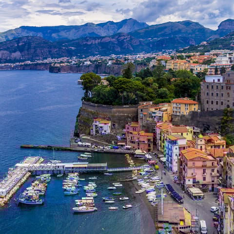 Enjoy a coffee on Piazza Tasso in Sorrento, 9 kilometres away