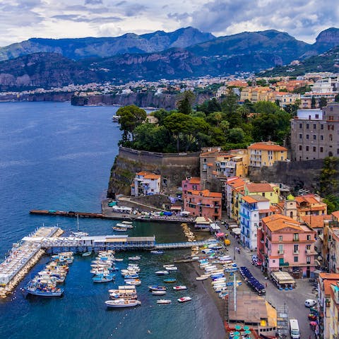 Enjoy a coffee on Piazza Tasso in Sorrento, 9 kilometres away