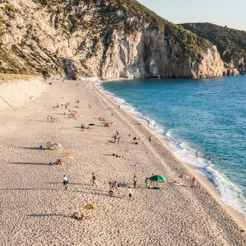 Stroll just fifteen minutes to the sandy shores of Agios Ioannis