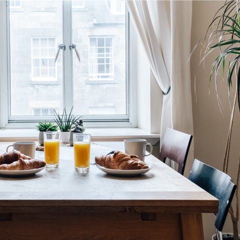 Start the day with pastries picked up from the cafe four minutes from your apartment