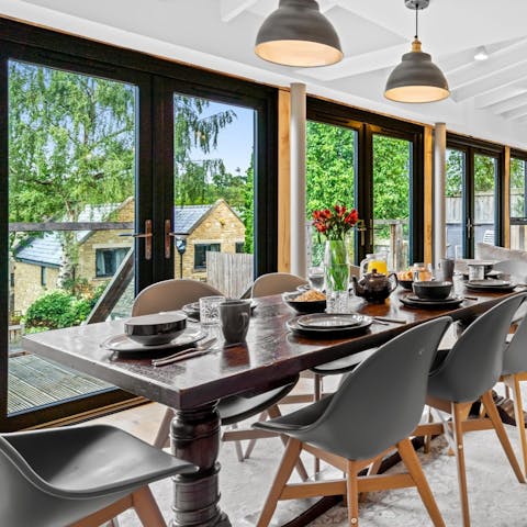 Dine in style in the light-filled dining space