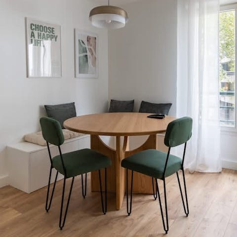 Savour your morning breakfast at the modern dining table