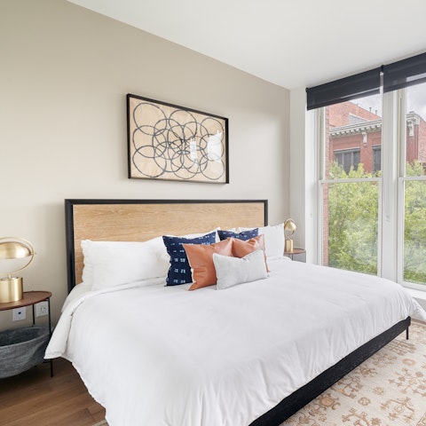 Wake up feeling well-rested as sunlight pours through enormous windows