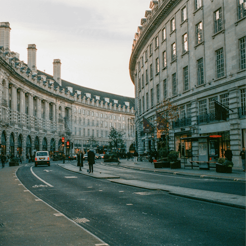 Treat yourself to some retail therapy on Regent Street, twenty minutes away