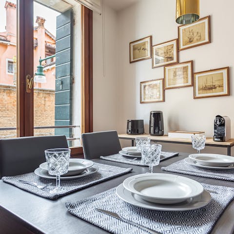 Break focaccia over the light-filled dining area with friends 