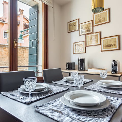 Break focaccia over the light-filled dining area with friends