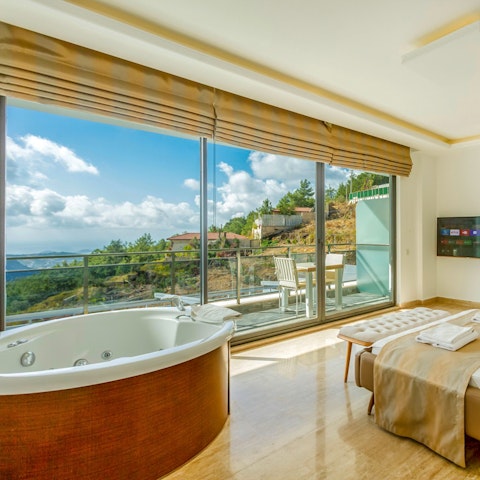 Enjoy a soak in the Jacuzzi tub before bed