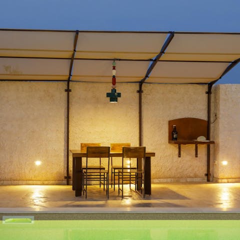 Dine under the stars in the outdoor dining area