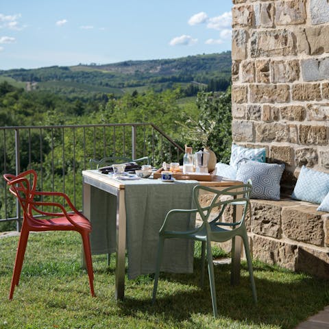 Feast on a chef-prepared dinner and admire the rolling views