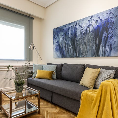 Get comfy on the sofa with a glass of Rioja and relax after your adventures