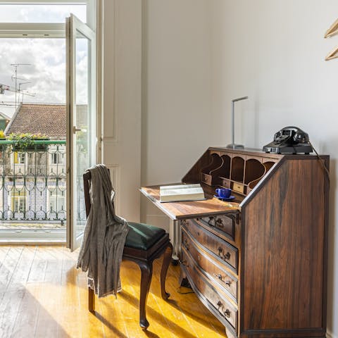 Take care of business at the antique desk