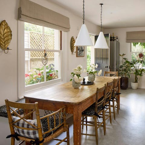 Enjoy family meals together in the rustic-style kitchen and dining space