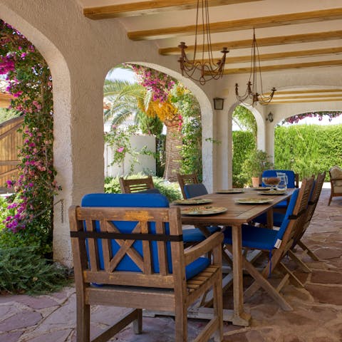 Dine in the shade of the picture-perfect terrace