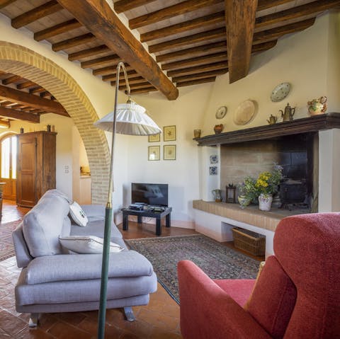 Curl up with a book by the feature fireplace
